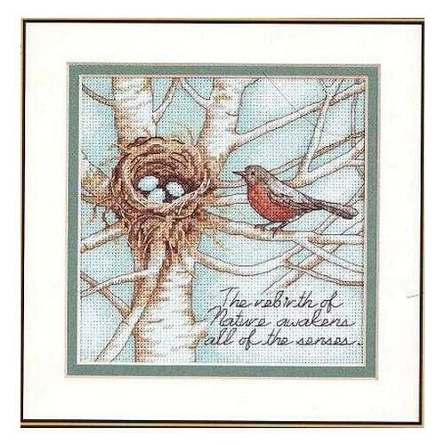Top Quality Hot Sell Lovely Counted Cross Stitch Kit Robins Nest Robin Bird and Egg DIM 65076