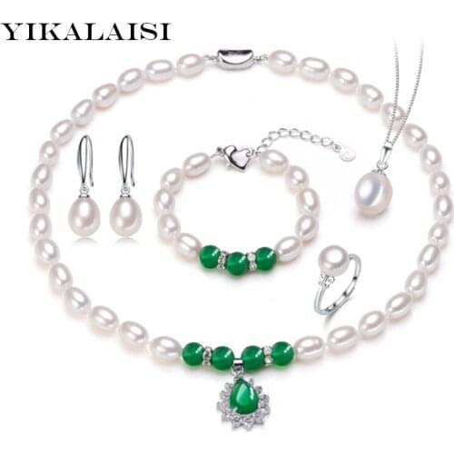 YIKALAISI 925 sterling Silver jewelry for women Natural Pearl choker Set Necklace Bracelet Pendant Earrings Ring