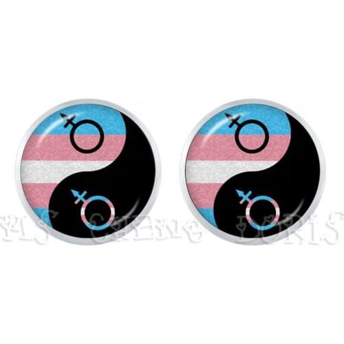 2019 New Yinyang Glass Colorful Rainbow Flower Buttons Flag Crystal Stud Earrings For Bisexual Lgbt Gay Pride Jewelry Gift