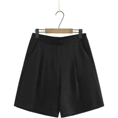 Plus Size XL-5XL Womens Knee Length Officewear Shorts Elastic Waist Wide Leg Black Summer Shorts