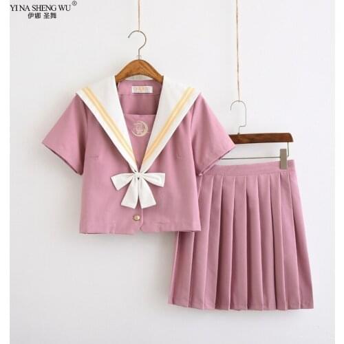 Lori Pink Sailor Uniform Japanese School Girls JK Uniforms Short Long Sleeved Shirt Pleated Skirt Suits Student Chorus Clothing