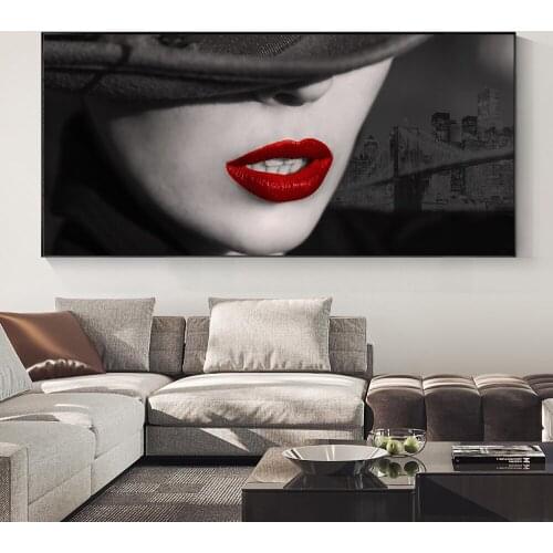 Modern Portrait Posters Prints Wall Art Canvas Painting Sexy Women Red Lips Pictures for Living Room Home Decoration accessorie