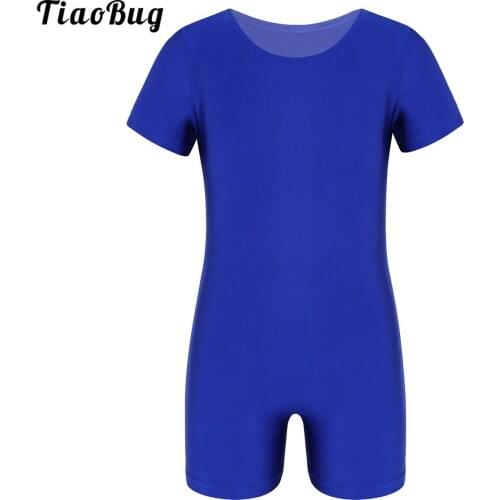 TiaoBug Kids Boy Girls Short Sleeves Solid Color Stretchy Ballet Dance Gymnastics Leotard Bodysuit Unitard 4 To 14 Years Clothes