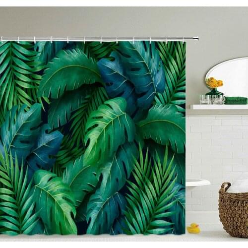 Tropical Green Plants Leaves Printed 3d Bath Curtains Waterproof Polyester Washable Bathroom Shower Curtain Screen With Hooks