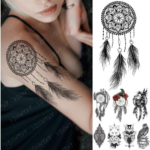 Waterproof Temporary Tattoo Sticker Lion Dragon Dream Catcher Flash Tattoos Owl Fox Rose Body Art Arm Fake Sleeve Tatoo Women