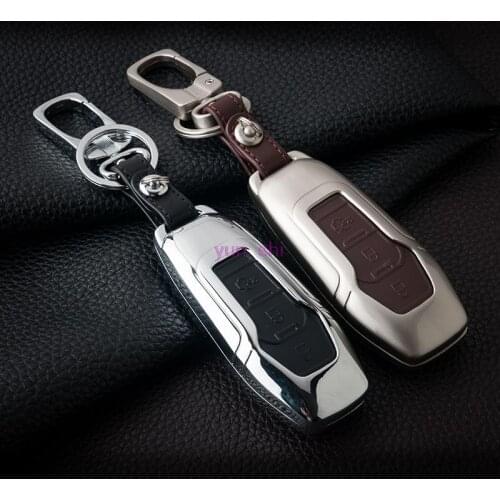 High-grade Zinc alloy + Leather Car Key Case For Ford Smart Folding Key Mondeo Focus Fiesta Ecosport Kuga Key Chain Car Covers