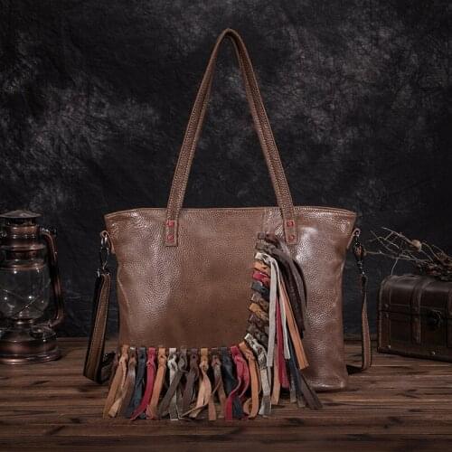 YourSeason 2021 Genuine Leather Vintage Ladies Cowhide Shoulder Tassel Bags Handmade Female Large Capacity Big Handbag