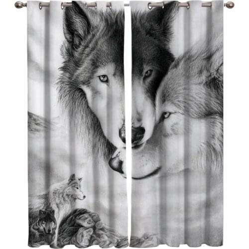 Wolf Love Black And White Window Curtains Kitchen Outdoor Indoor Decor Kids Swag Window Treatment Valances Girls Bedroom Curtain