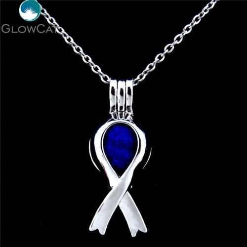 GLOWCAT K285 Rock Beads Cage Cancer Breast Awareness Ribbon Locket Necklace Aromatherapy Essential Oil Pendant Necklace
