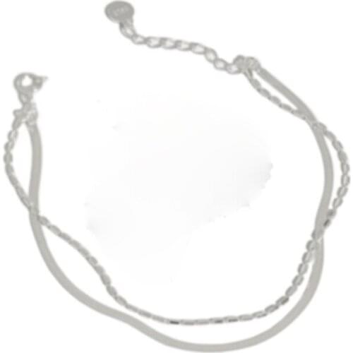 S925 Sterling Silver Womens Double Bracelets Snake Bone Chain Tube Chain Daily Wild Student & OL Style 925 Bracelets for Women