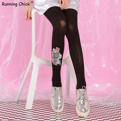 RUNNING CHICK Harajuku Style Ghost Print Women Pantyhose Wholesales