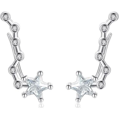 S925 Silver Earring Crystal Stars Big Dipper Stud Earring For Women Wedding Gift Lady Girl Fashion Zircon Jewelry