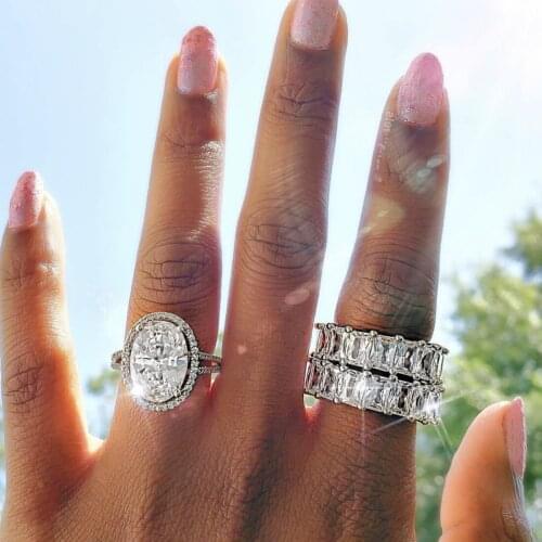 Diamond Band Ring JEWELRY 925 Sterling SILVER Square PAVE FULL Created Diamond Cocktail ENGAGEMENT WEDDING Rings Women Men