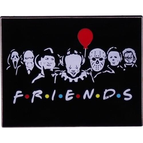 Friends Mix Horror Movie Killer Pennywise Leatherface Jason Voorhees Michael Myers Freddy Krueger Chucky Enamel Badge Brooch Pin