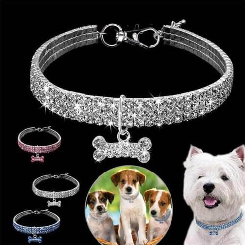 1PCS 3 Rows of Rhinestone Stretch Line Pet Necklaces Dog Cat Necklaces Crystal Collars Dog Accessories Dog neck Pet Supplies