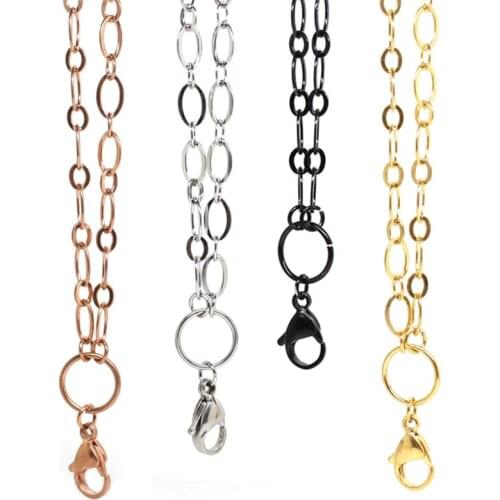 10PCS 32'' (80cm) 316L Stainless Steel Flat Oval Link Custom Chain Floating Charm Locket Chain Pendant Necklace