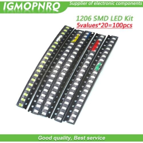 100pcs each 20pcs 1206 SMD LED light Package LED Package Red White Green Blue Yellow 1206 led light-emitting diode