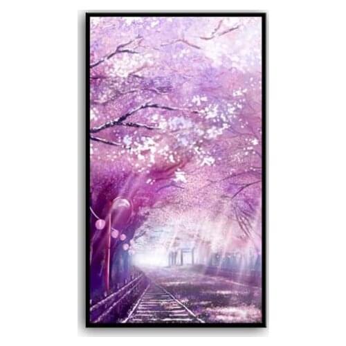 14/16/18/27/28 Needlework,DIY DMC Cross stitch,Set For Embroidery kit,purple cherry tree railway print pattern cross-stitch