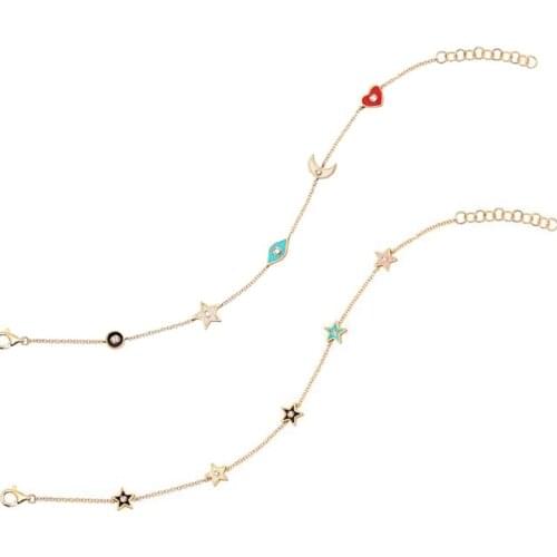 15+4CM Cute lovely girl women fashion jewelry candy colorful enamel moon star eye charm bracelet