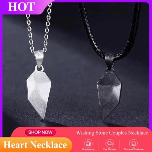 2 Pcs NecklaceTwo Souls One Heart Lucky Stone Stitching Couple Necklace Neck With Box Chain Lightweight Valentines Day Gift