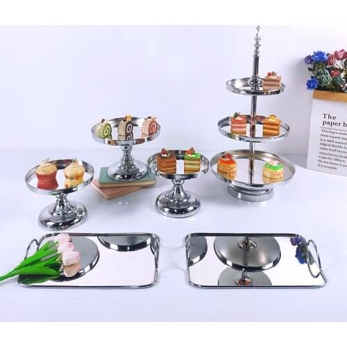3Tier silver 3-6PCS Wedding Cake Stand Set Gold Mirror Metal Cupcake Beautiful Tray Dessert Display Decoration Tools