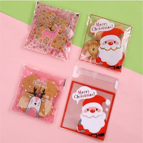 50pcs/100pcs Christmas Candy Bags Cute Plastic Gift Cookies Packaging Bags Christmas Decorations 2022 New Year Gift Pack Navidad