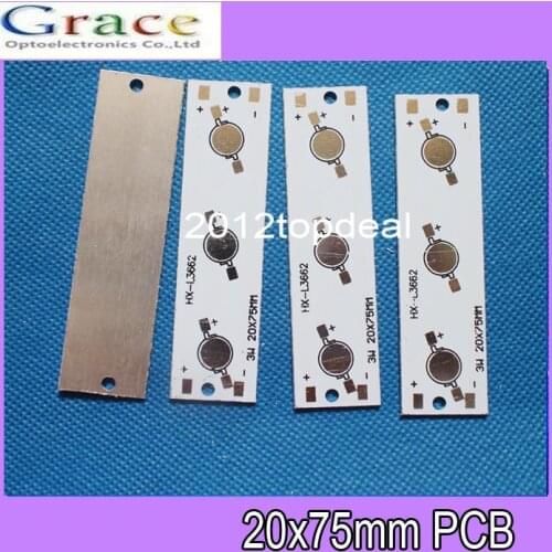 50pcs/lot, 3W LED PCB, strip type 75X20mm use for 3pcs high power LEDs, aluminum plate base board, LED 3W DIY PCB