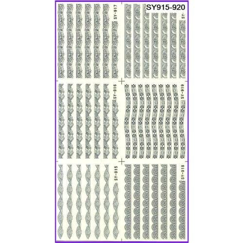 6 PACK/ LOT GLITTER WATER DECAL NAIL ART NAIL STICKER FRENCH SMILE LACE SY915-920