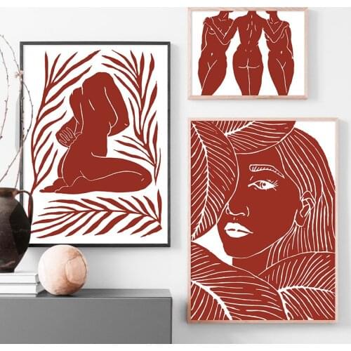 Line Girl Kiss Hug Palm Leave Abstract Wall Art Canvas Painting Nordic Posters And Prints Wall Pictures For Living Room Decor