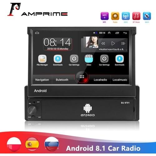 AMprime Android Autoradio 1 Din Car Radio 7'' Touch Screen Car Multimedia Player GPS Navigation Wifi Auto MP5 Bluetooth USB FM