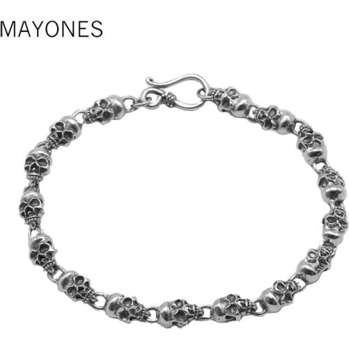 925 Sterling silver skeleton skull chain&link Bracelets for Men Women Real Pure Silver Punk Vintage Skull Bracelet Jewelry Gift