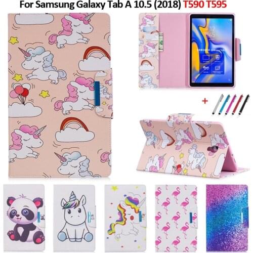 Coque For Samsung Galaxy Tab A A2 10.5 2018 T590 T595 SM-T590 Kawaii Unicorn Panda Tablet Cover For Samsung Tab A 10.5 Case+Pen