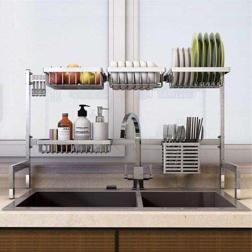 Storage Holder Rack Kitchen Organizer Multifunction Stainless Steel DIY Kitchen Shelf Rack Wall Drain Dish Rack Spice Organizer