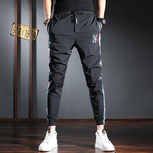 Side Stripe Joggers Men Sport Pants 2021 Summer Fashion Black Slim Fit Trousers