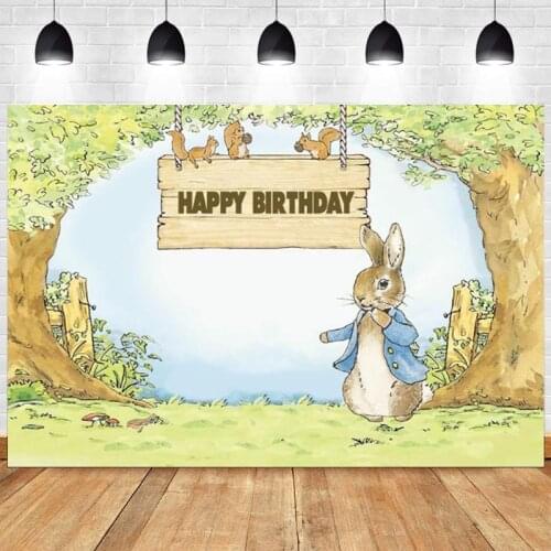 Rabbit Photo Backdrop Kids Happy Birthday Party Baby Shower Boys Girls Photograph Background Banner Decoration Prop