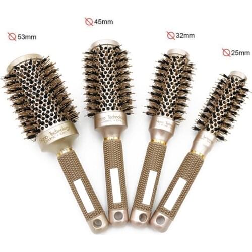 Hot Selling 4 Sizes lot Durable Ceramic Iron aluminium tube gold Round Comb Hair Dressing Brush Salon Styling Barrel