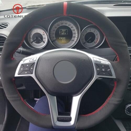 LQTENLEO Black Suede Car Steering Wheel Cover for Mercedes Benz A-Class CLA-Class 2013-2015 C-Class CLS-Class CLS350 SLK-Class