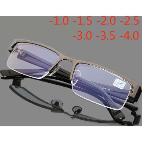 Metal Stainless Myopia Glasses Computer Men Eyeglasses Half Frame Spectacles Anti Blue Ray Eyeglass -1.0 -1.5 -2.0 to -5.0 -6.0