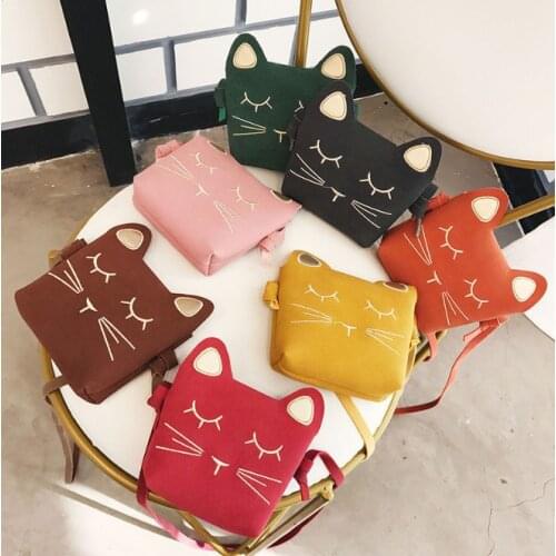 Lovely Baby Cat Mini Crossbody Bag Frosted Leather Childrens Coin Purse Fashion Girls Princess Accessories Shoulder Bags Wallet
