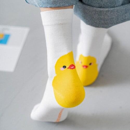 Fashion Animal Print Yellow Duck Socks Women Cartoon Harajuku Kawaii Cotton Socks Females Funny Streetwear Socks Unisex