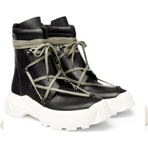 Tuziblobo Winter Mens high shaft ankle boots Lace Up high platform genuine cow leather casual boots for male desert boots