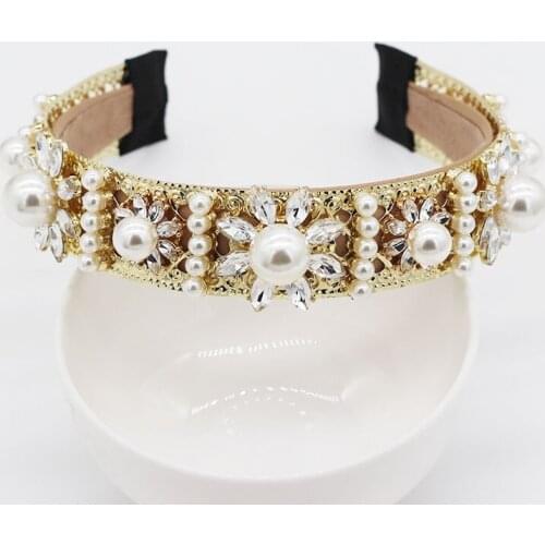 Baroque Big pearl Flower Crystal Hair Hoop Pearl Headbands For Women High Quality Wide Hairbands Pearl flower Headdress Luxury