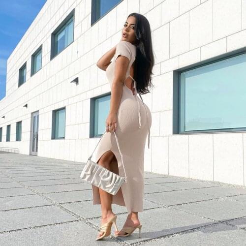 New Female Short-sleeved Threaded Polo Collar Commuter Sexy Hollow Fashion Side Open High Waist Dress Summer Tight Dress Female