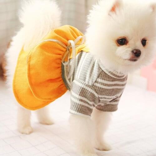 New Dog Dress Spring Autumn Doggie Clothes Striped Puppy Costume Corduroy Little Dog Cat Apparel Festival Ropa Para Perros