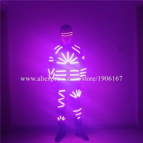 Colorful Led Luminous Dance Suit Stage Clothes Led Glasses RGB Led Flashing Light Up Outfits Stage Performance Ballroom Costume