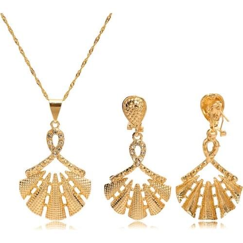 Wholesale 2021 Dubai gold Pendant Necklaces & Earrings sets for Women/Teenage Girls Gold Long Drop Dangle Earrings Jewelry set