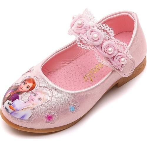Autumn Disney Princess Elsa Kids Casual Shoes For Girls Frozen Dance Party Soft Cartoon Shoes Childrens Pearl Leather Shoes