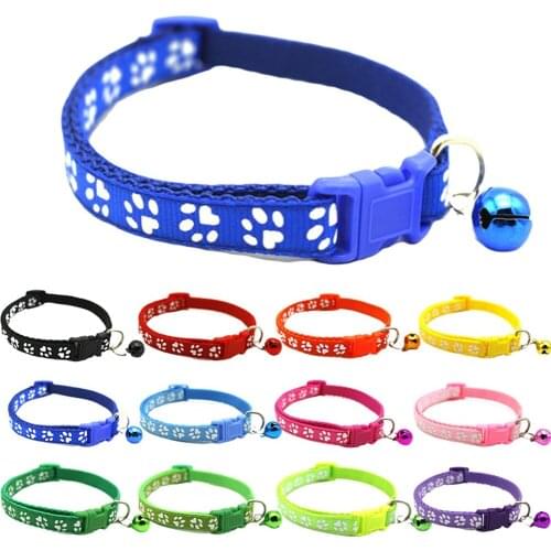 Pet Collar With Bells Cute Footprint Printing Puppy Kitten Neck Strap Adjustable Buckle Cat Necklace Small Dog Nylon Collars