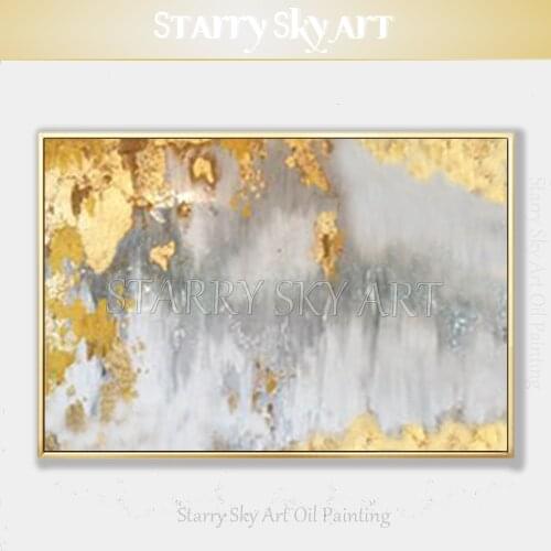 Excellent Artist Pure Hand-painted High Quality Abstract Golden Oil Painting on Canvas Luxury Gold Foil Abstract Oil Painting