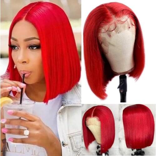 Bob wig lace front human hair wigs for black women short straight red blonde blue Frontal wig colored brazilian Remy closure bob
